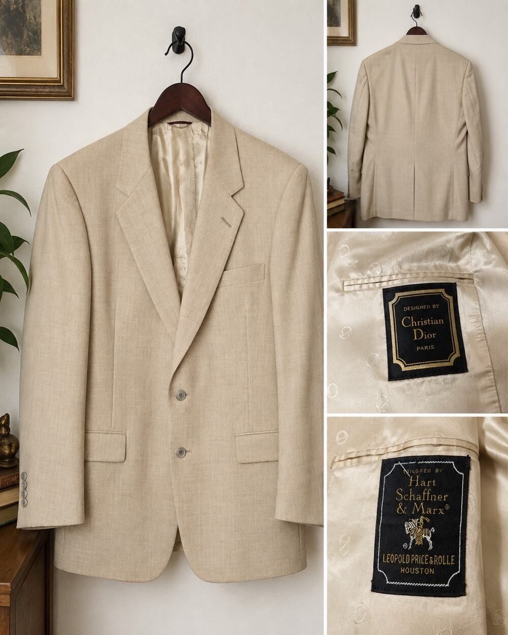 Vintage Christian Dior Hart Schaffner Marx Blazer Beige Leopold Price Houston
